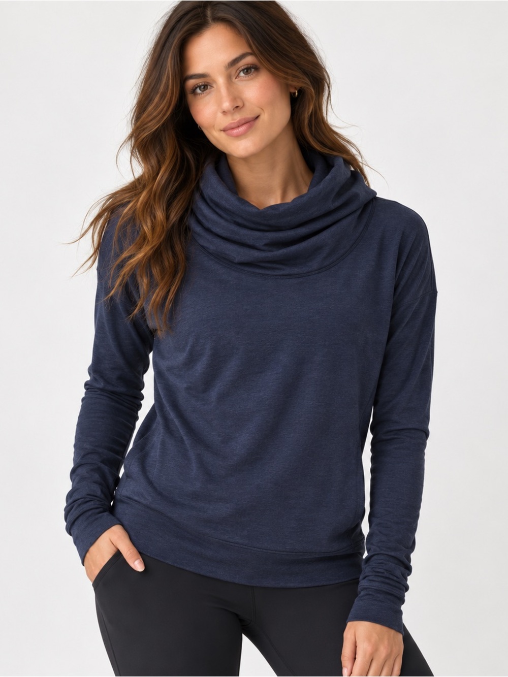 Lululemon Stress Less Hoodie Womens 2 Pullover Blue Active Funnel Neck NWT
